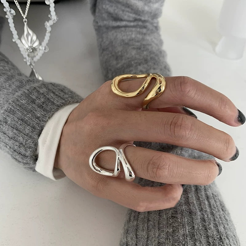 European American Style Unique Open Ring For Women, Geometric Exaggerated Hip Hop Punk Finger Band, Minimal Cold Tone Line Design Index Finger Jewelry