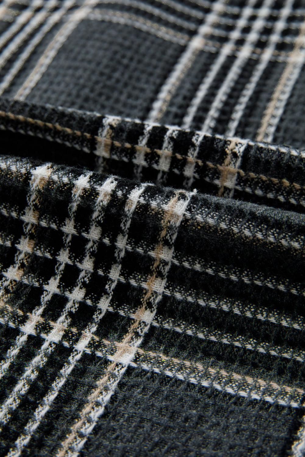 Plaid Textured Knit Button-Up Shacket