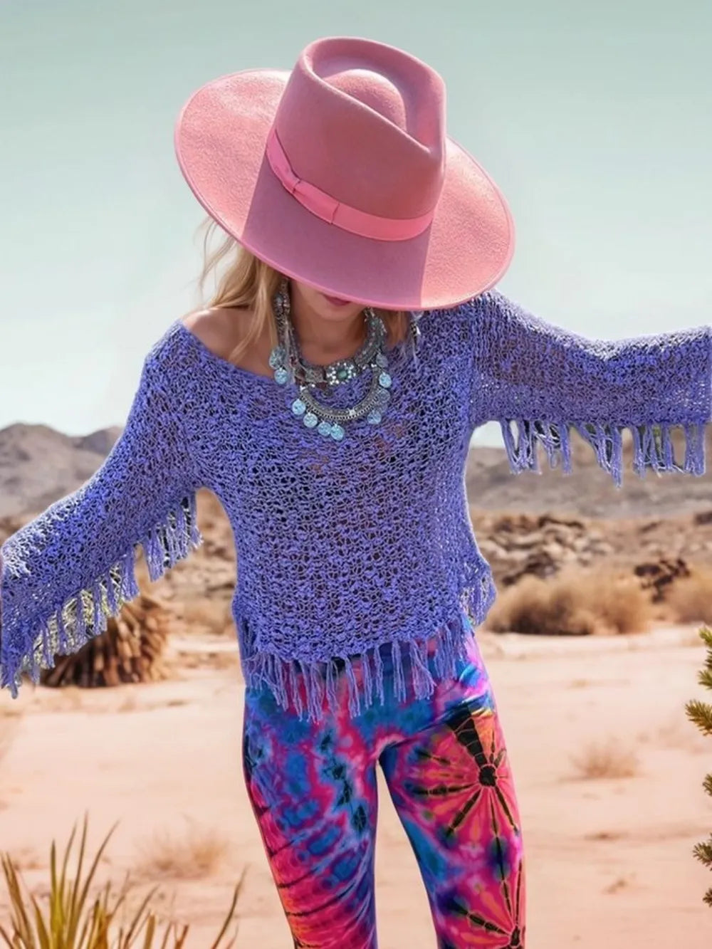 Tassel Boat Neck Knit Cover-Up