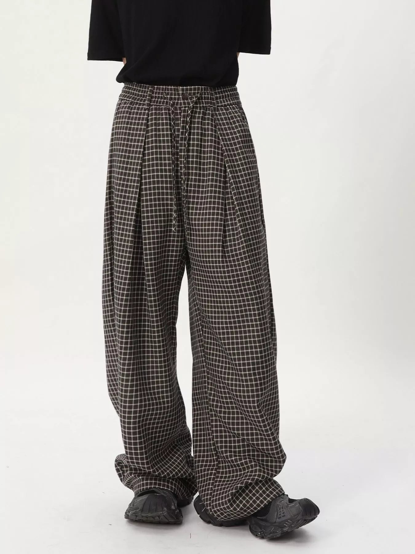 Men's Plaid Wide-Leg Pants