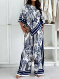 Asymmetrical Printed Top and Wide-Leg Pants Set
