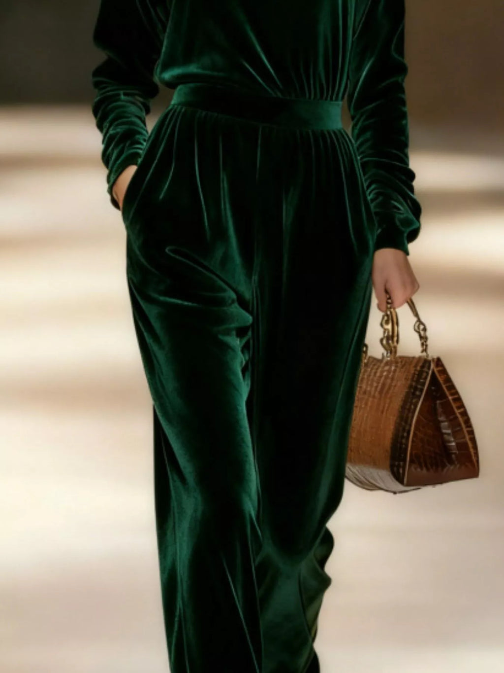 Full Size Velvet Turtleneck Long Sleeve Top and Wide-Leg Pants Set Plus Size