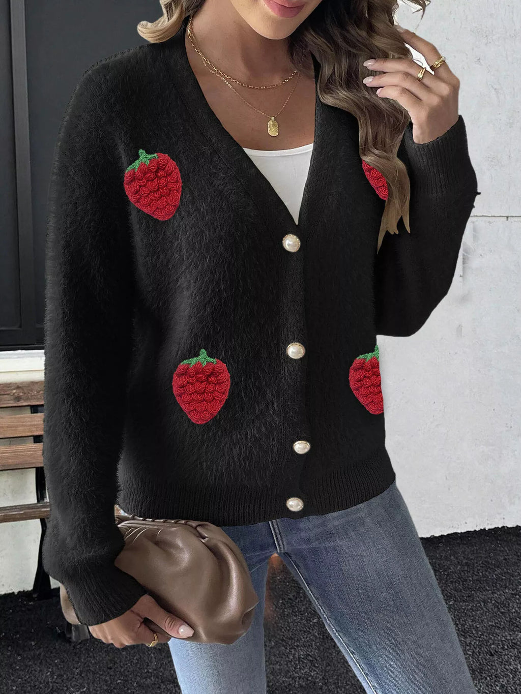 Strawberry Fuzzy Knit Cardigan