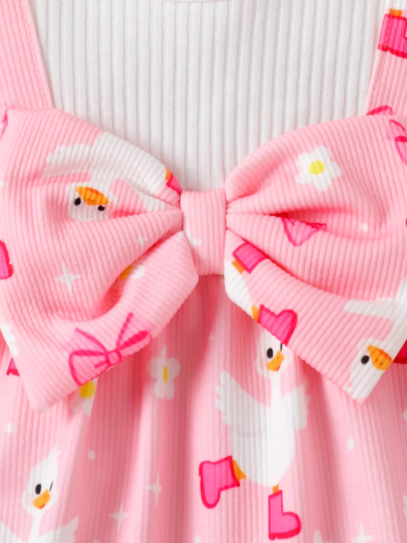 Children's Bow Duck Print Romper with Headband
