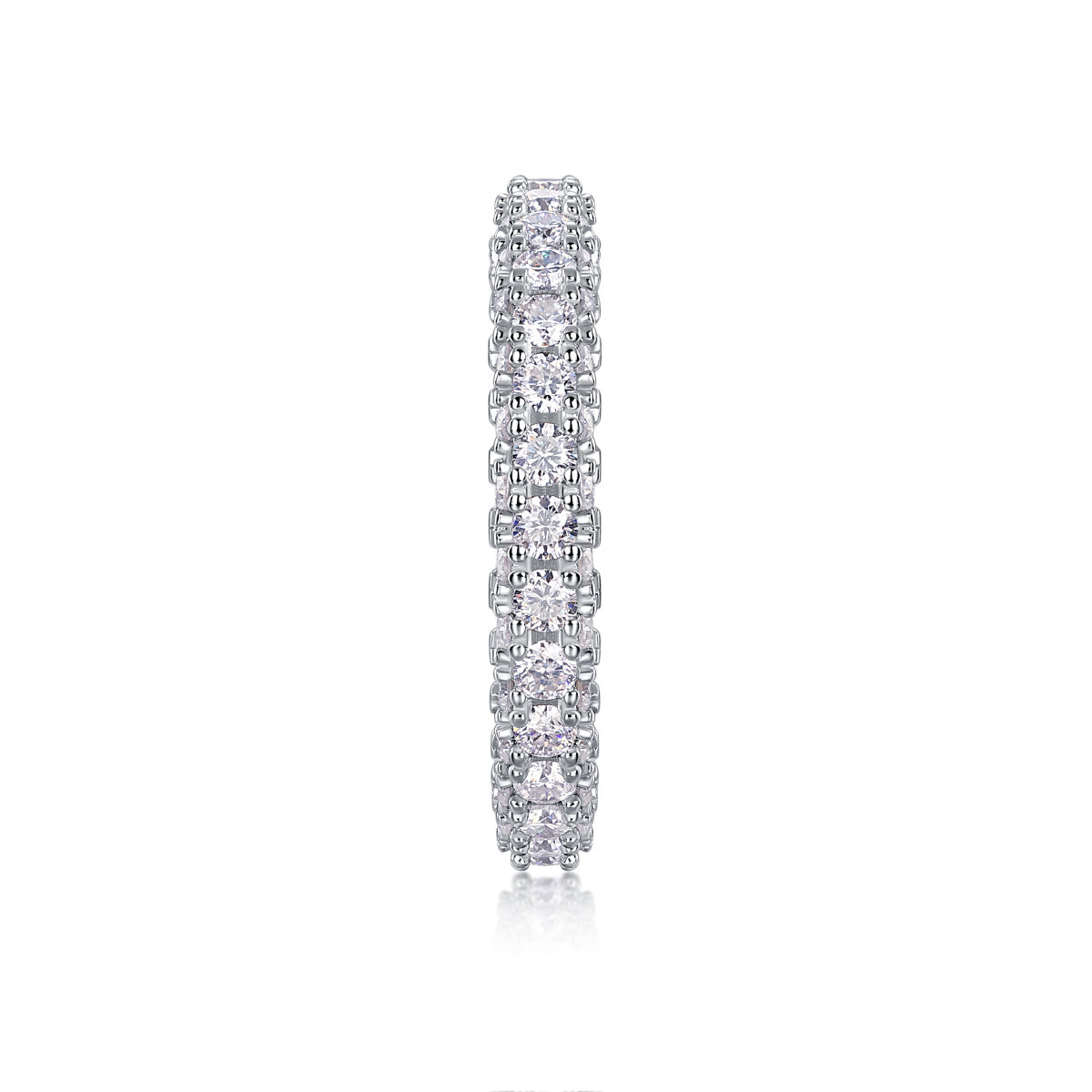S925 Silver 2.2g Platinum Plated Moissanite Ring, 3.4mm 87pcs D VVS1 Pave Band, GRA Certified US 5-9