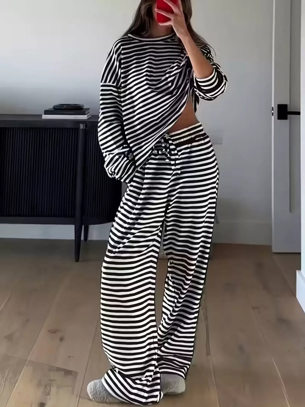 Striped Dropped Shoulder Top and Pants Set