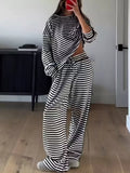 Striped Dropped Shoulder Top and Pants Set