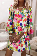 V-Neck Ruffle Sleeve Floral Print Mini Dress