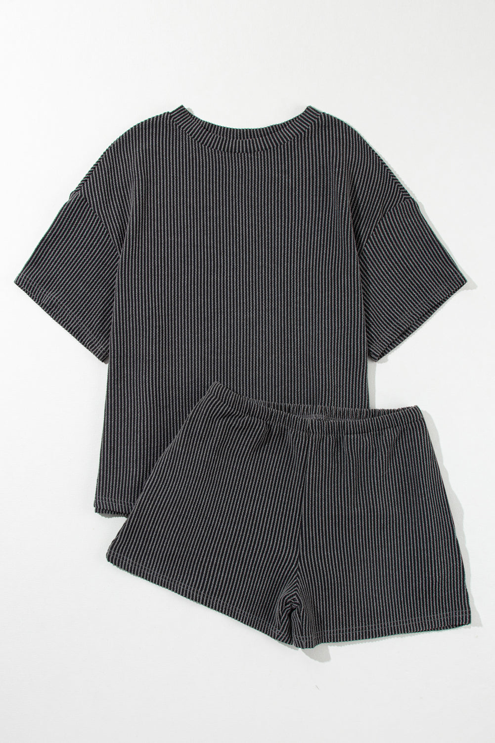 Solid Corded Short Sleeve Tee and Shorts Set