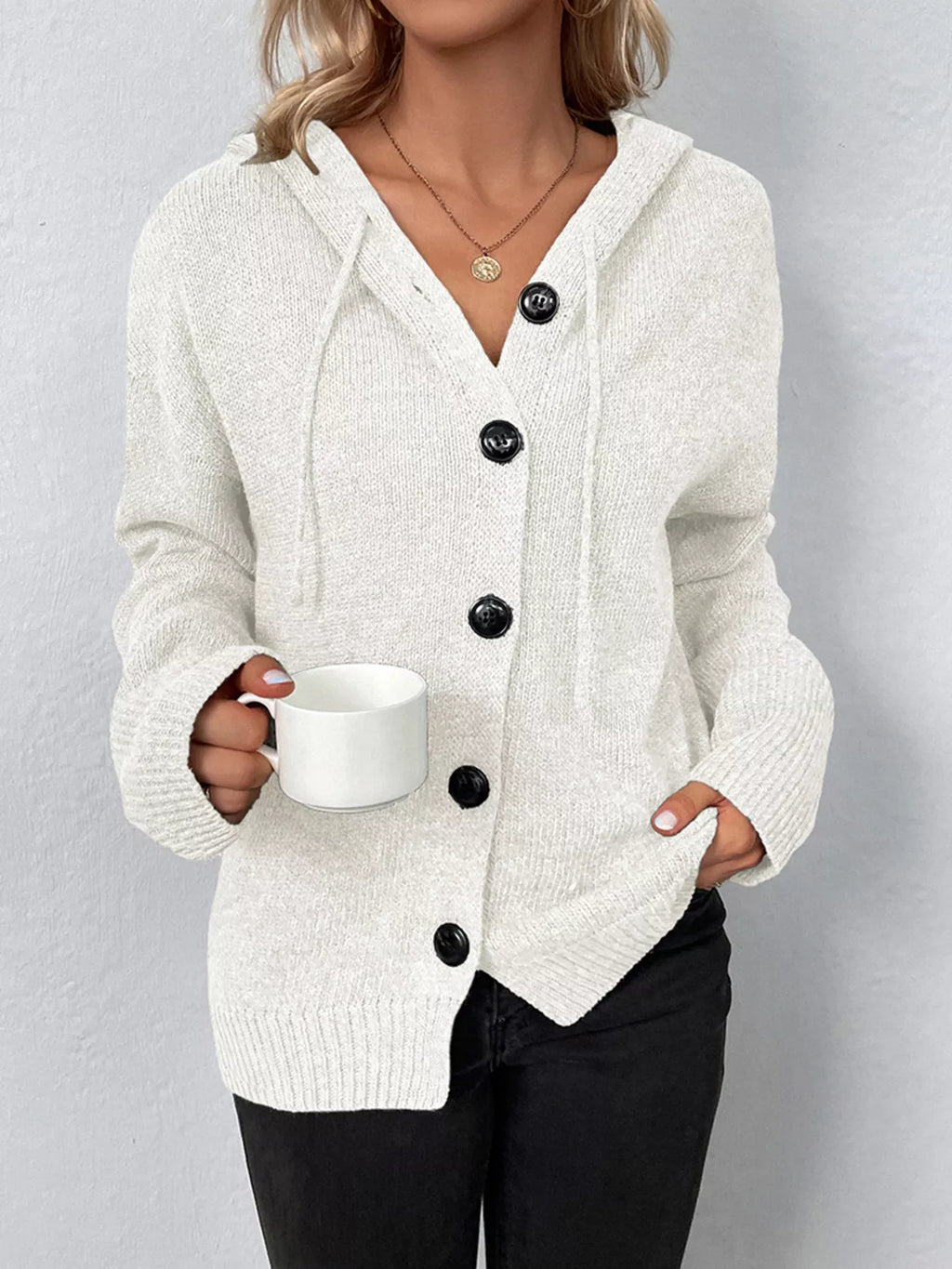 Cozy Knit Hooded Button-Down Cardigan