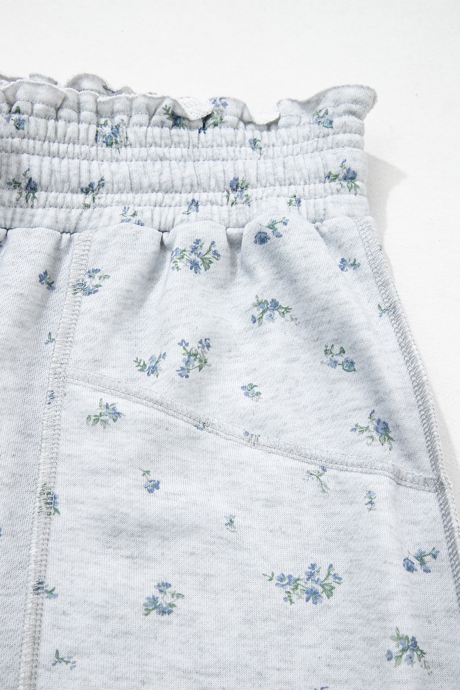 Gray Floral Print Elastic Waist Regular Fit Pants