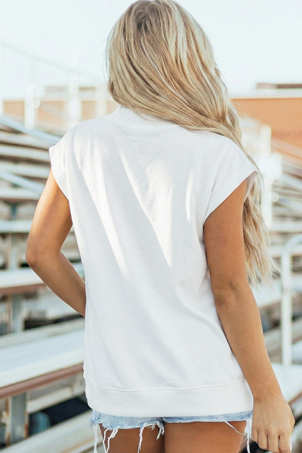 Phalaenopsis Solid Color High Neck Cap Sleeve Loose Top