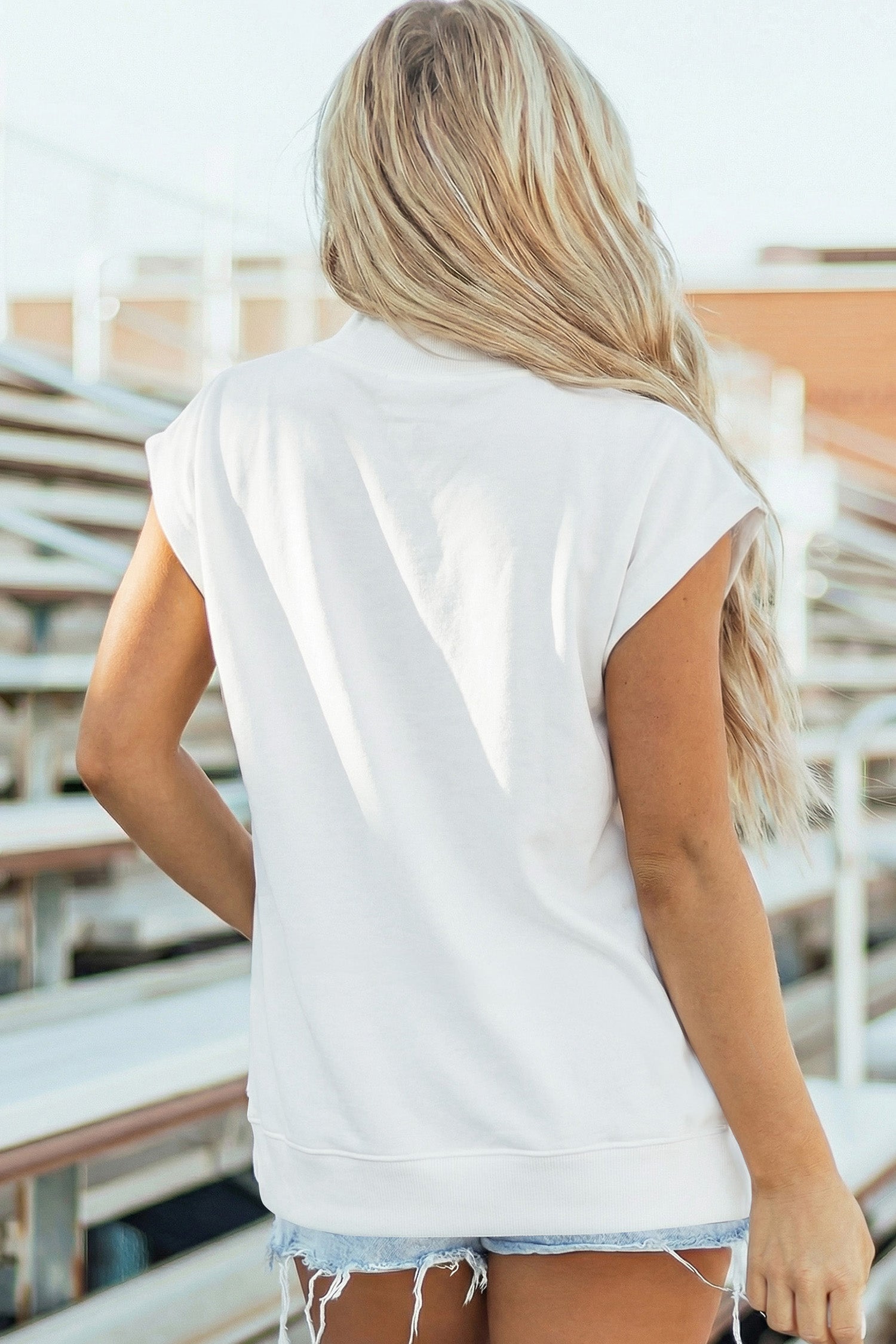 Phalaenopsis Solid Color High Neck Cap Sleeve Loose Top
