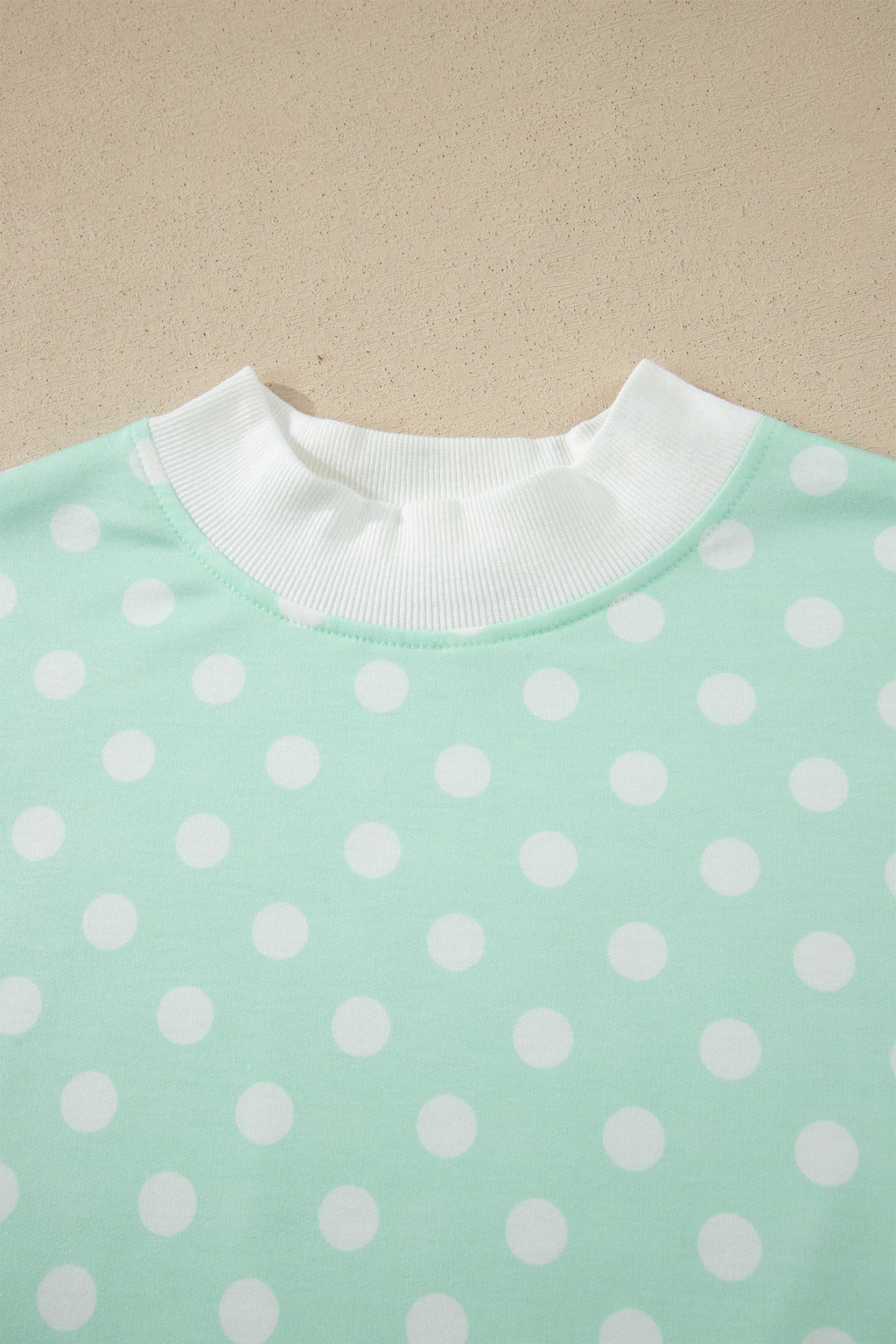 Green Polka Dot Print Color Block Trim Mock Neck Short Set