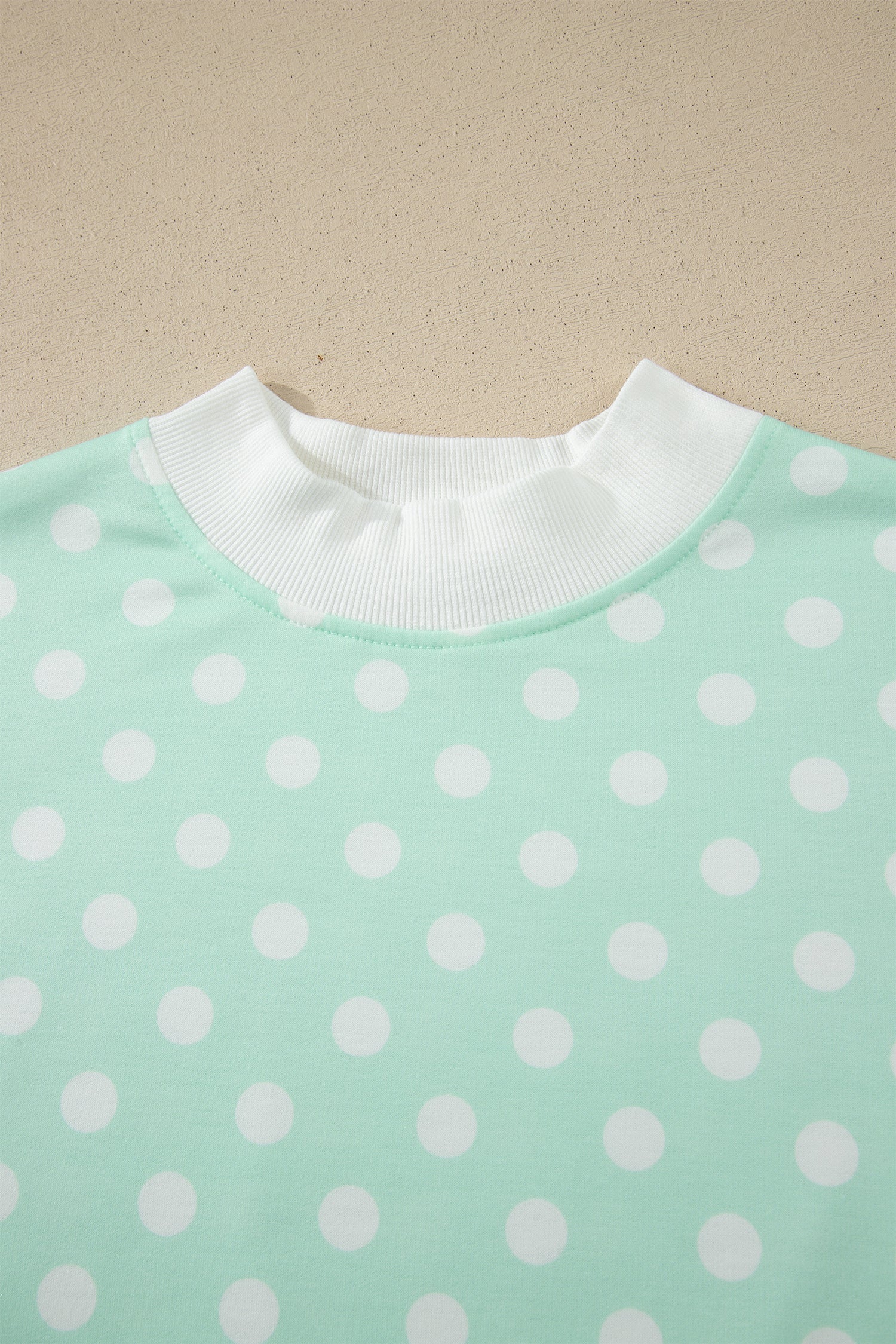 Green Polka Dot Print Color Block Trim Mock Neck Short Set