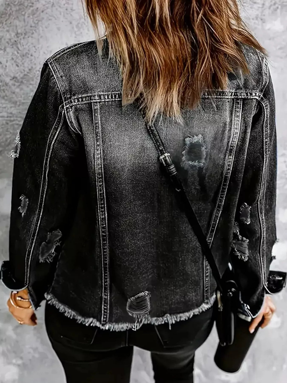 Distressed Raw Hem Denim Jacket