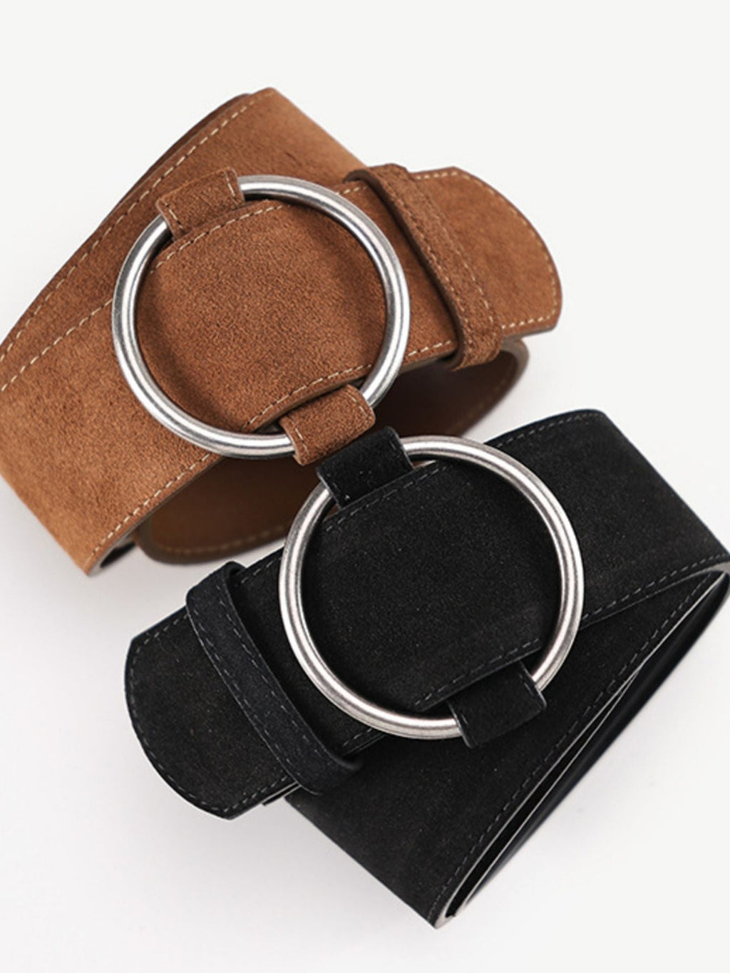 Wide Waist Belt with Circle Buckle