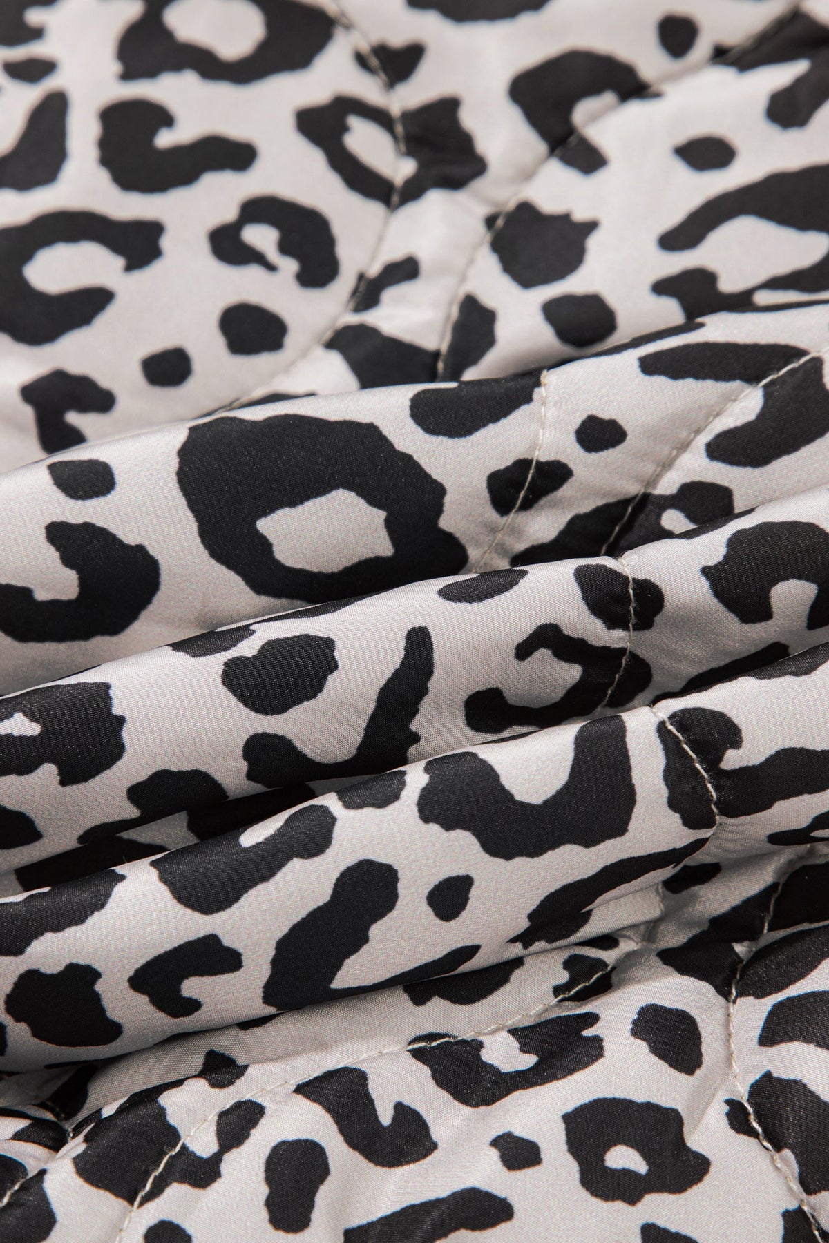 Leopard Patch Pocket Quilted Button Up Jacket
