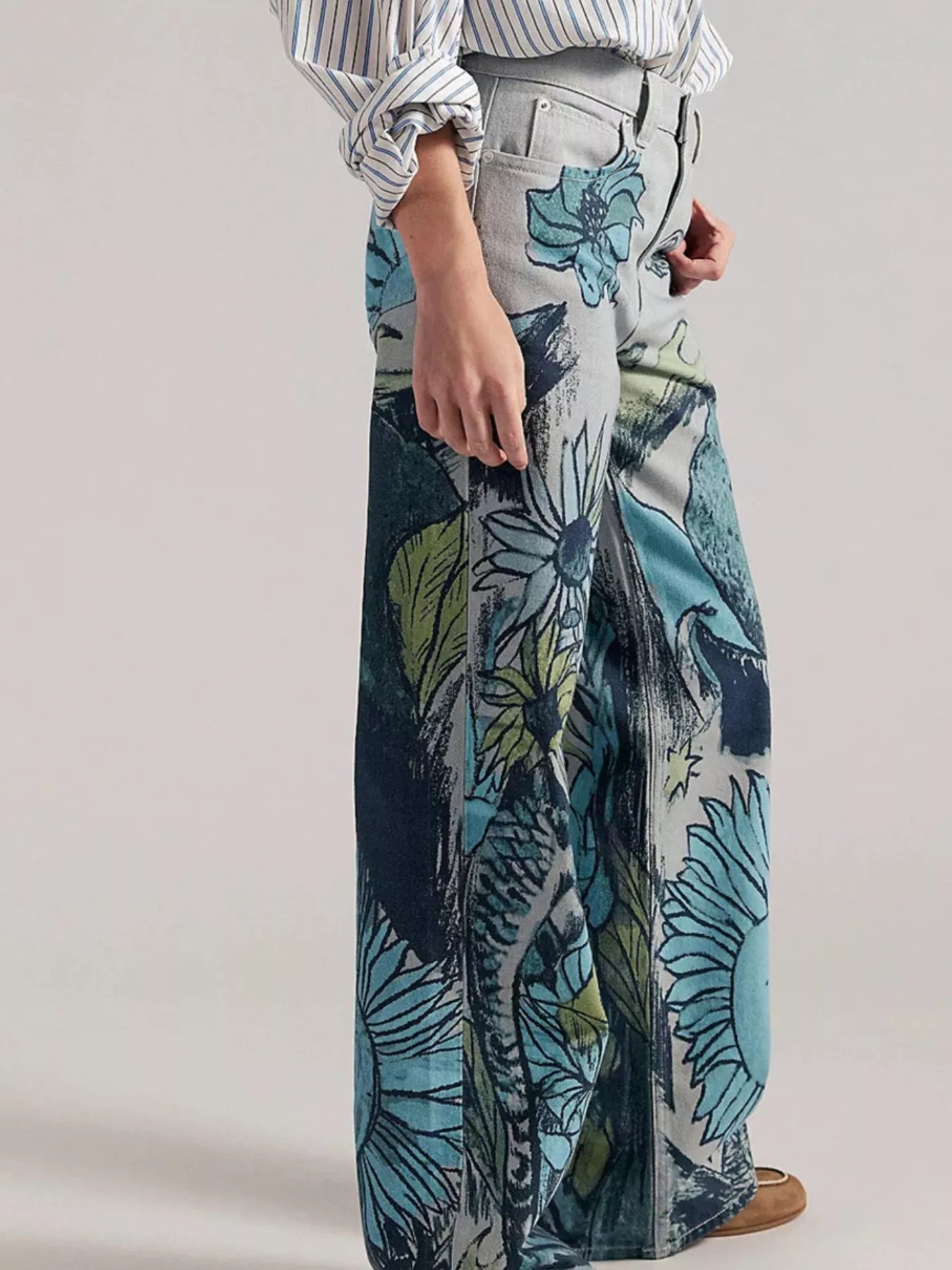 Printed Wide Leg Jeans