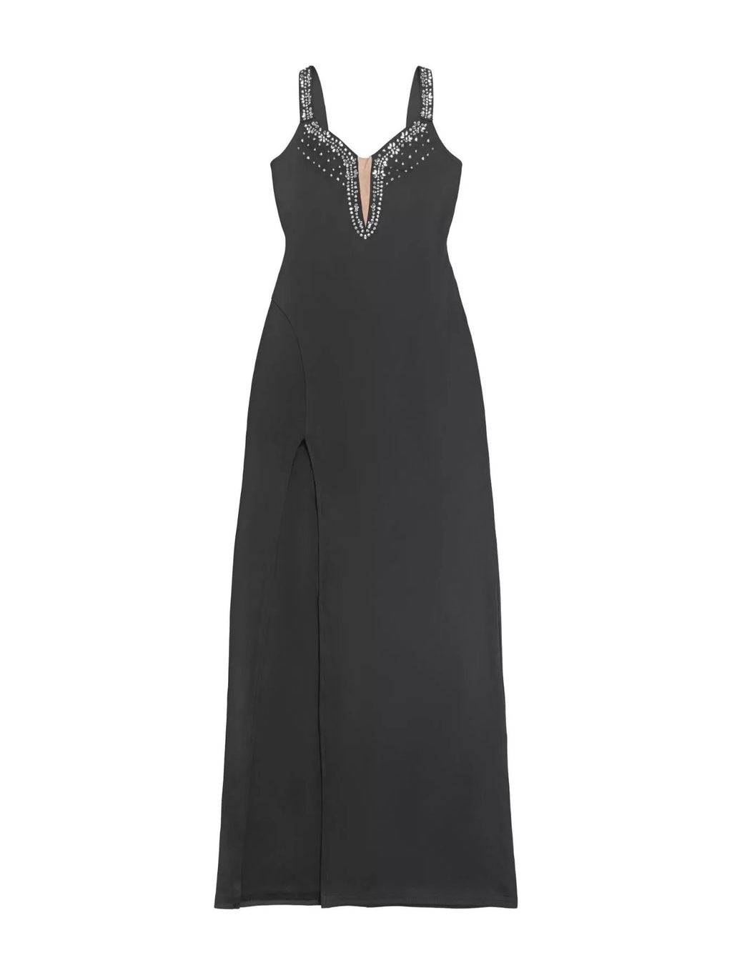 Rhinestone Cutout Back High Slit Maxi Dress