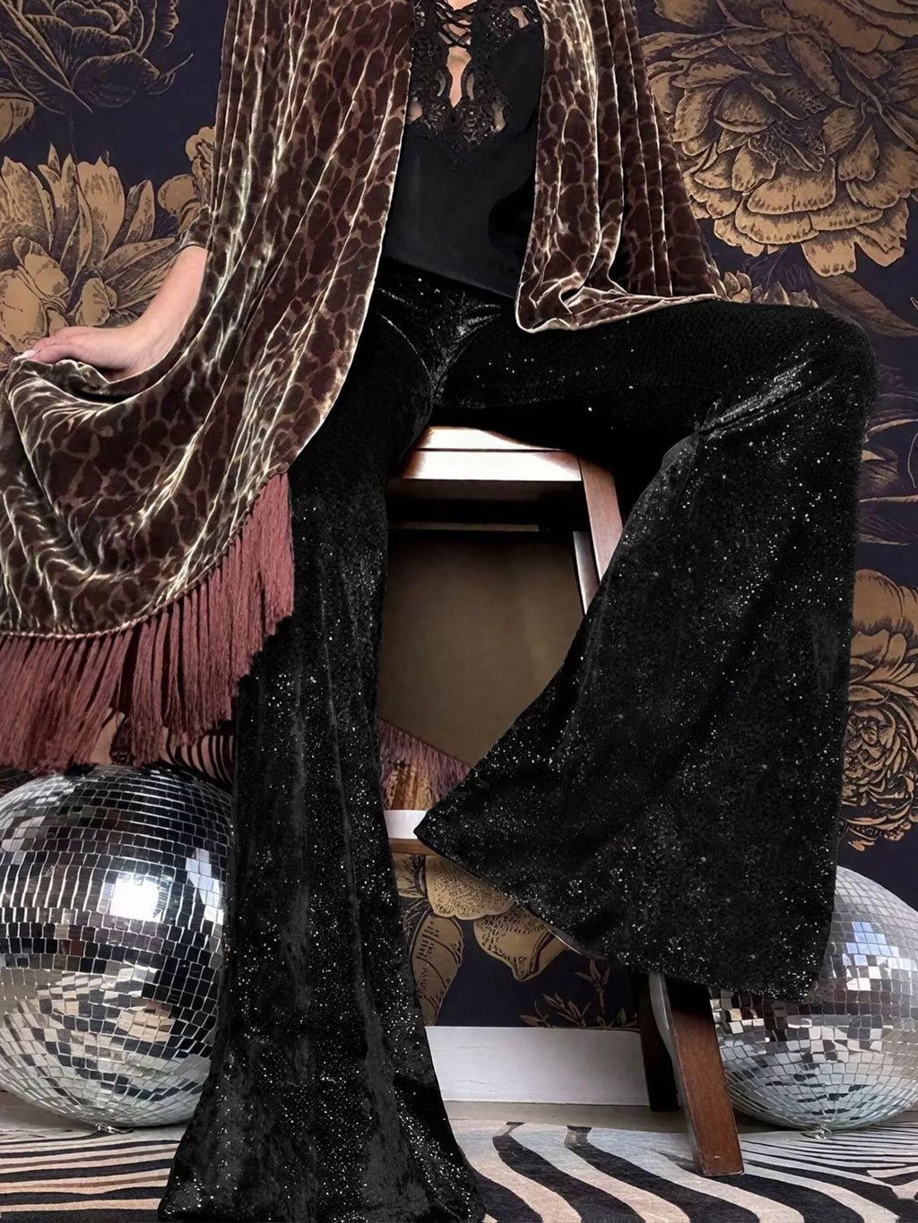 Velvet High Waist Flared Pants