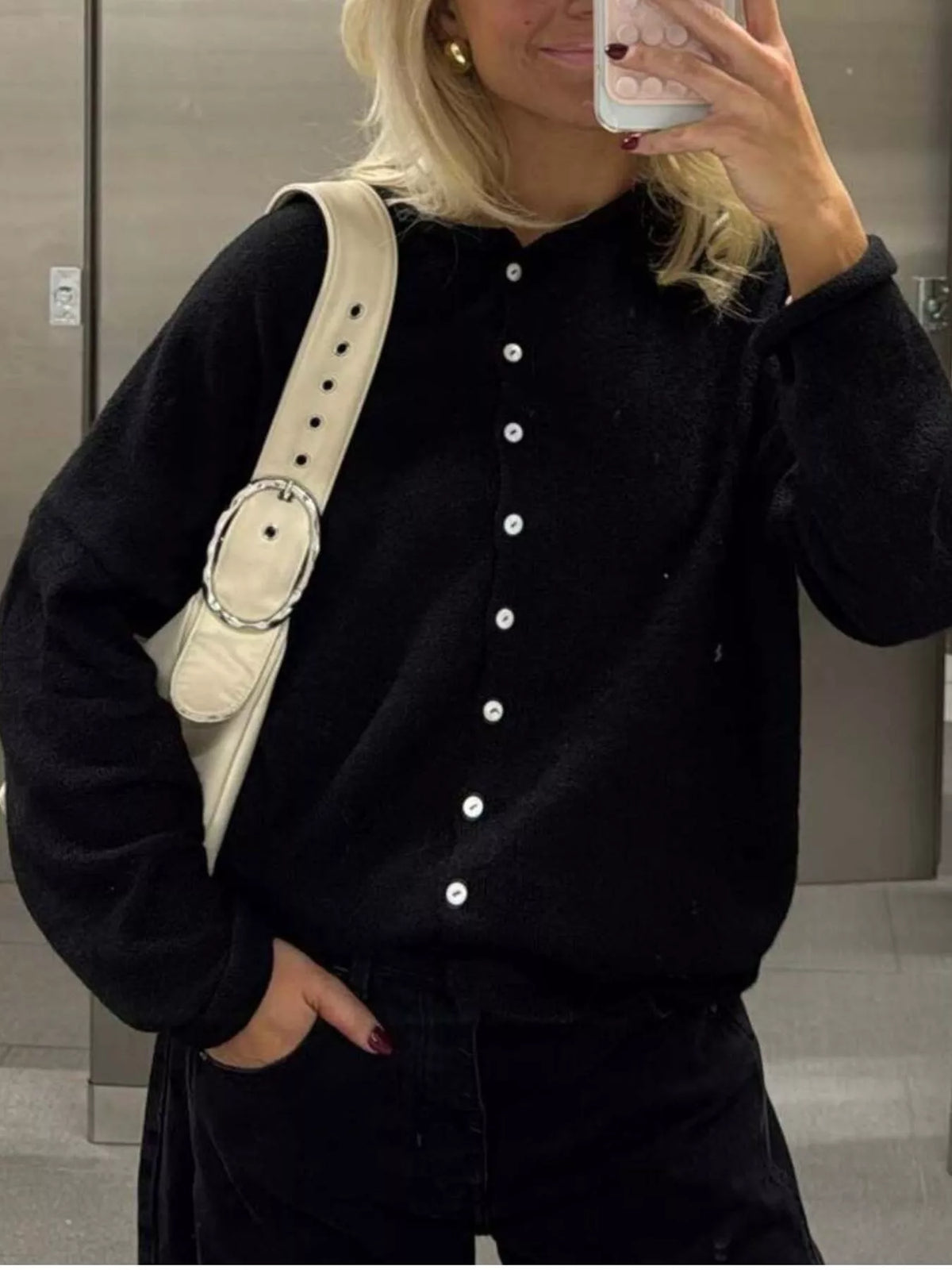 Button-Down Dropped Shoulder Cardigan