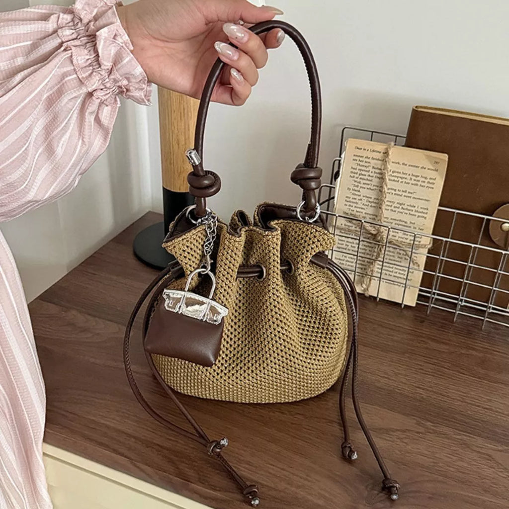 Woven Drawstring Crossbody Bag