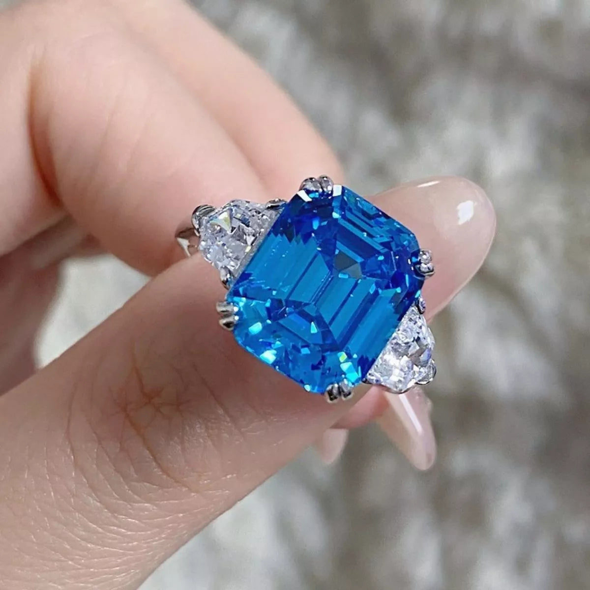 925 Sterling Silver Zircon Square Ring