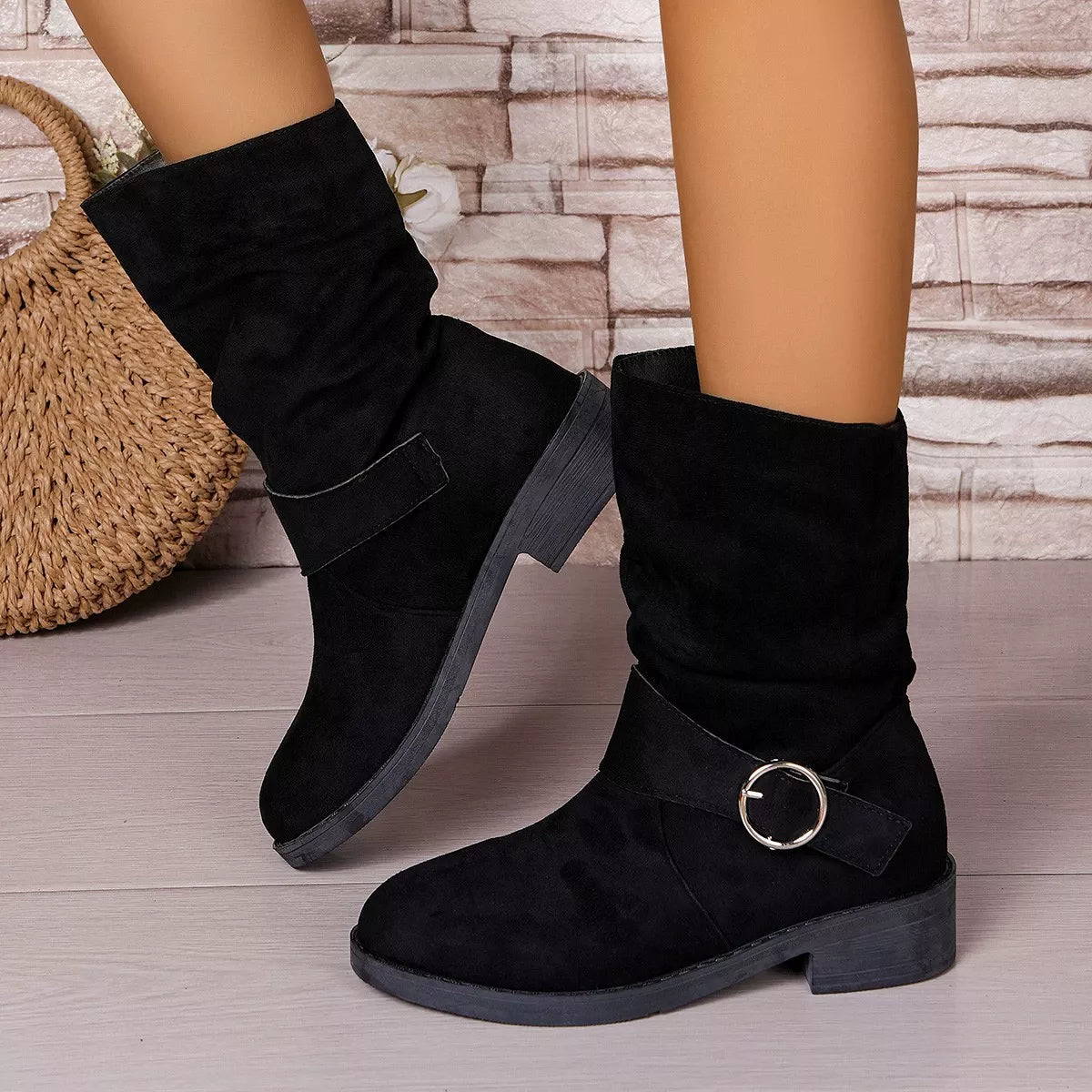 Round Toe Block Heels Boots
