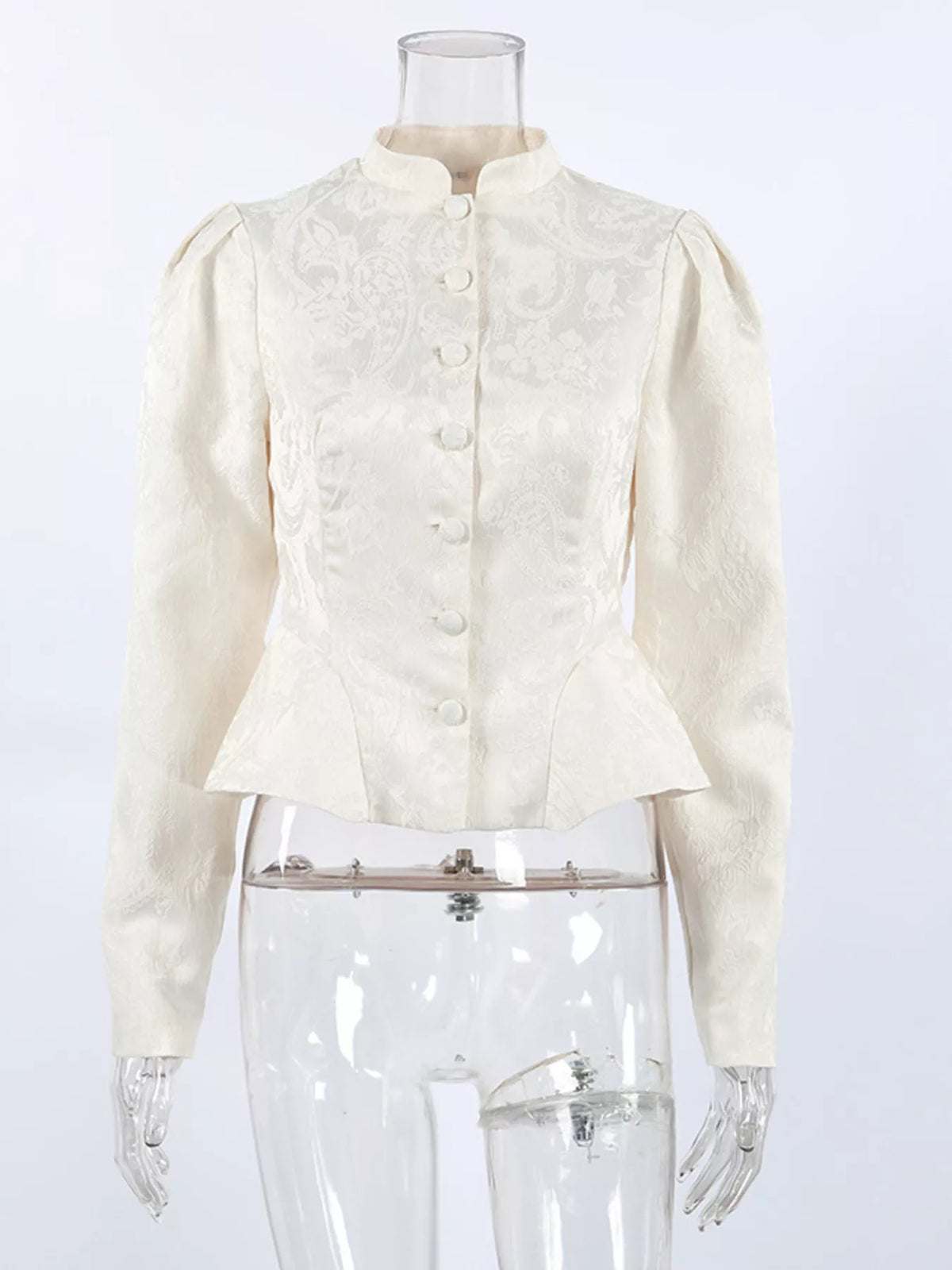 Jacquard Peplum Puff Sleeve Outerwear