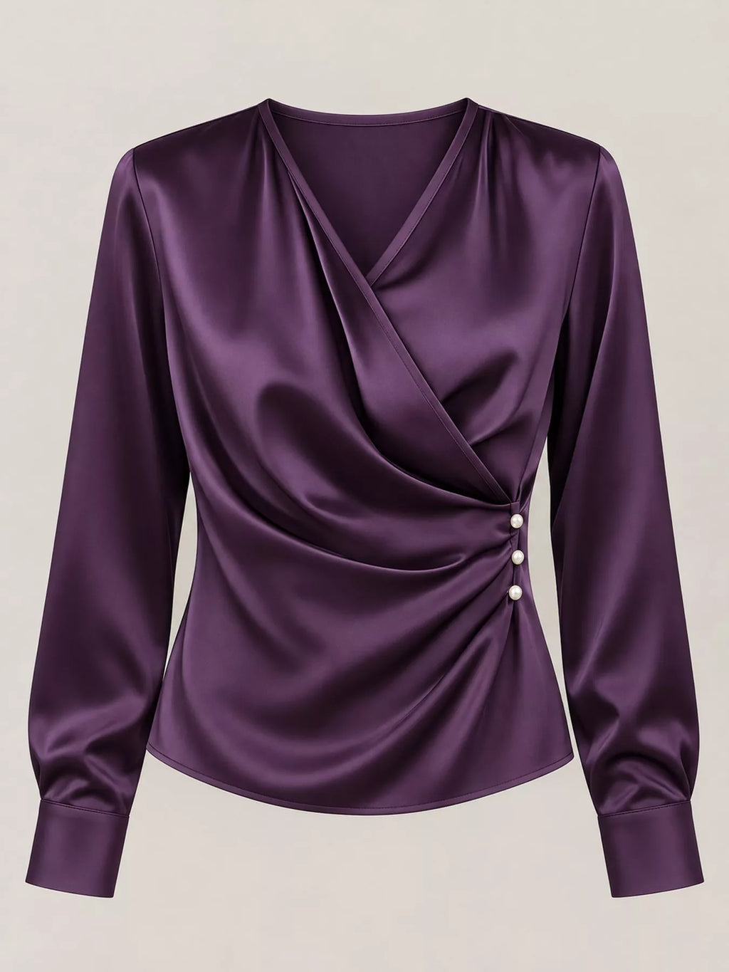 Satin Surplice Long Sleeve Blouse