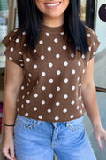 Dolman Short Sleeve Round Neck Polka Dot Sweater
