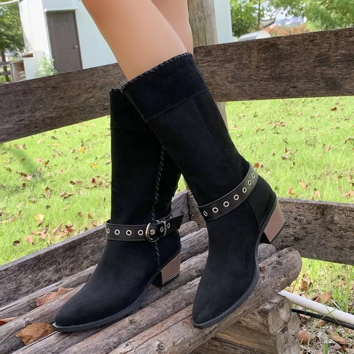 Point Toe Block Heels Boots