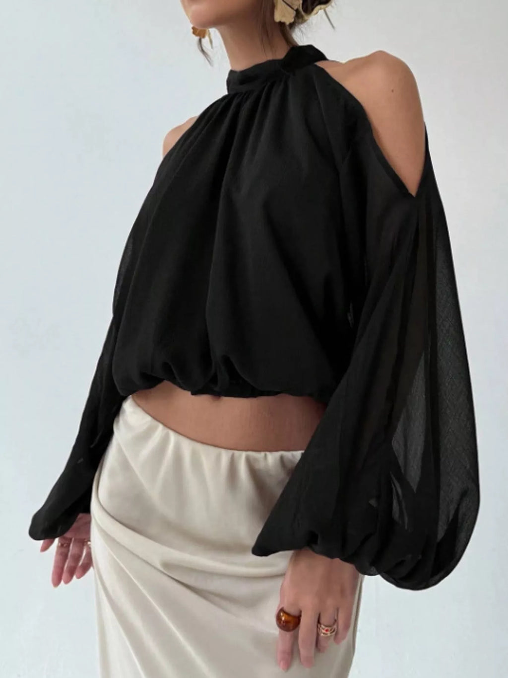 Cold-Shoulder Long Sleeve Blouse