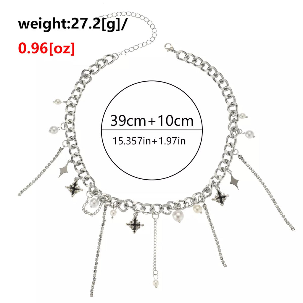 Tassel Star‑Moon Synthetic Pearl Pendant Choker