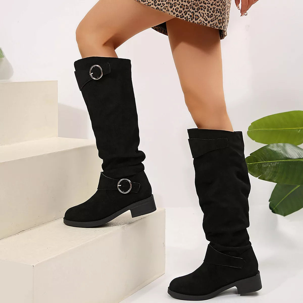 Buckle Accent Slouch Boots