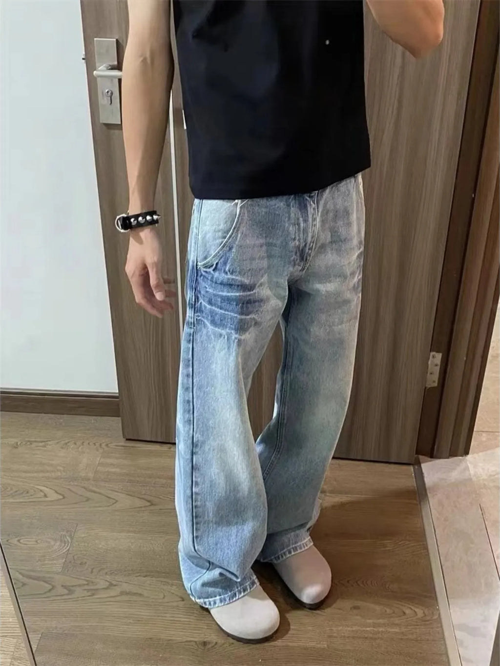 Men's Plus Size Vintage Wash Wide Leg Jeans