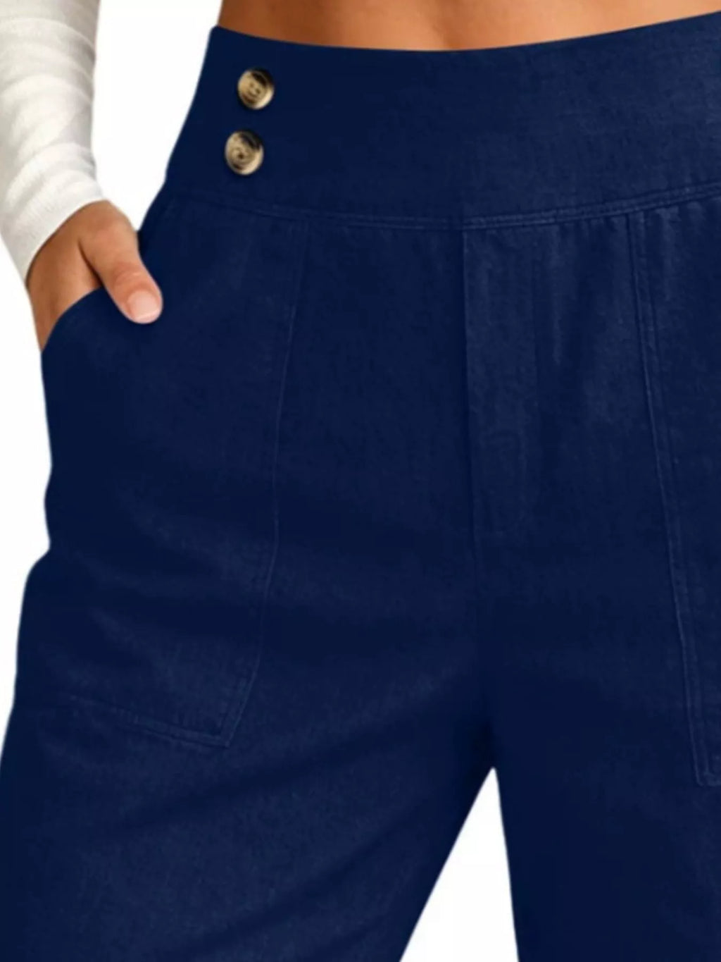 Full Size High-Waisted Button-Detail Cropped Pants Plus Size