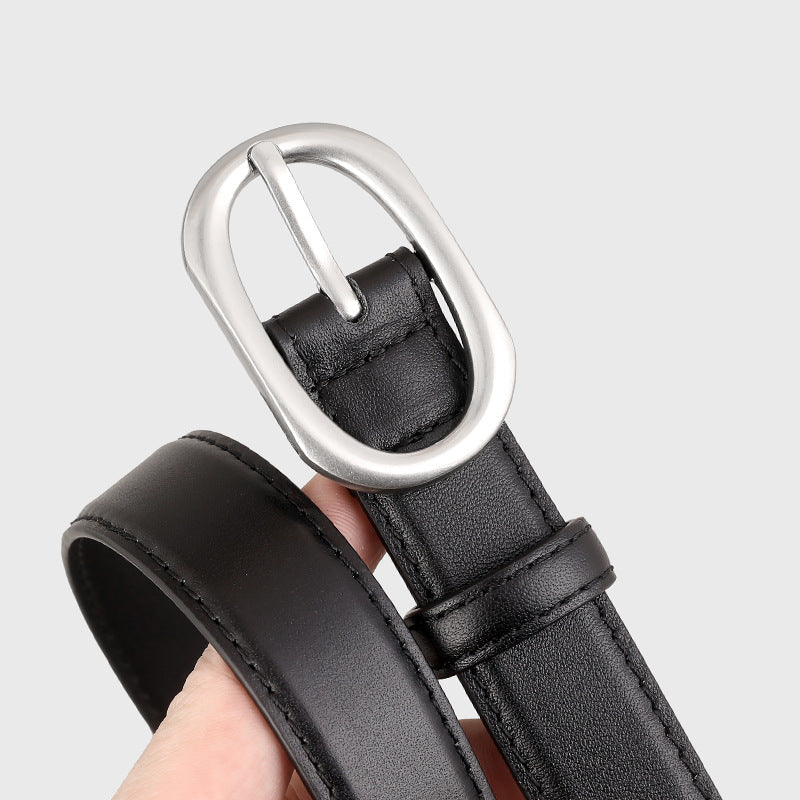Oval Buckle Leather Belt