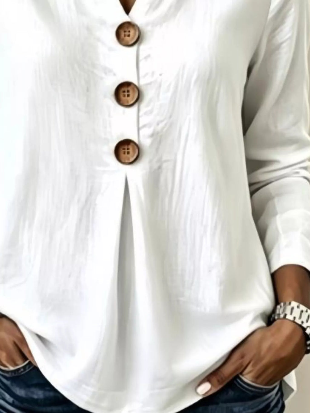 Full Size Button Detail Long Sleeve Blouse Plus Size