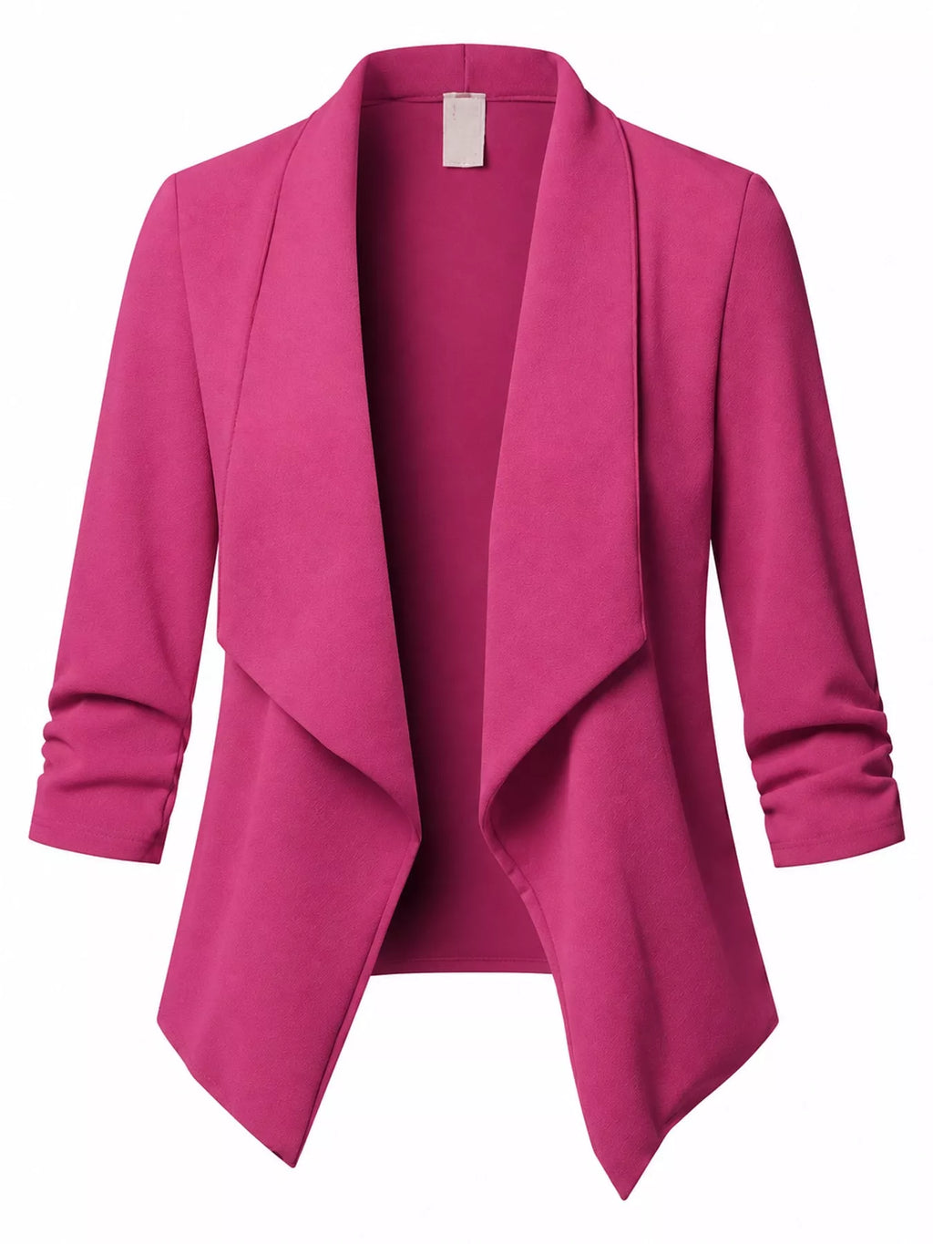 Full Size Open Front Drape Blazer with 3/4 Ruched Sleeves Plus Size