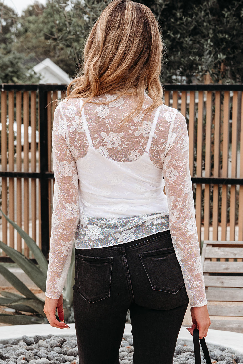 Floral Lace Sheer Mesh Long Sleeve Top