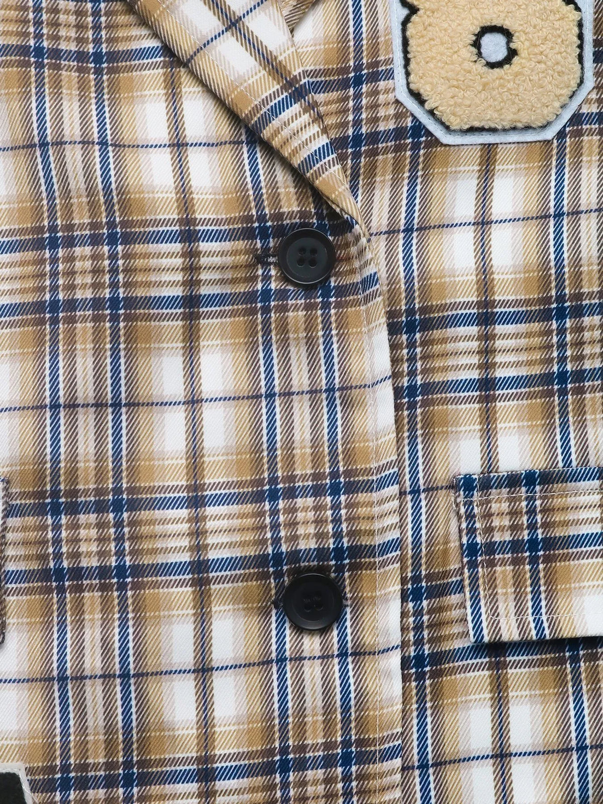 Relaxed Plaid Blazer with Pockets and Button Closure