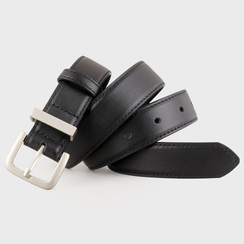 Classic Leather Belt with Silver Buckle