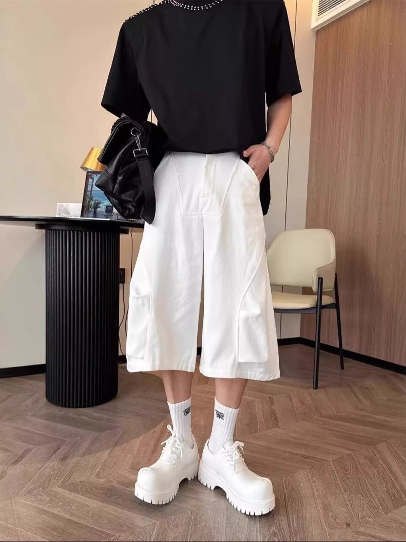 Men's Wide-Leg Cargo Cropped Pants