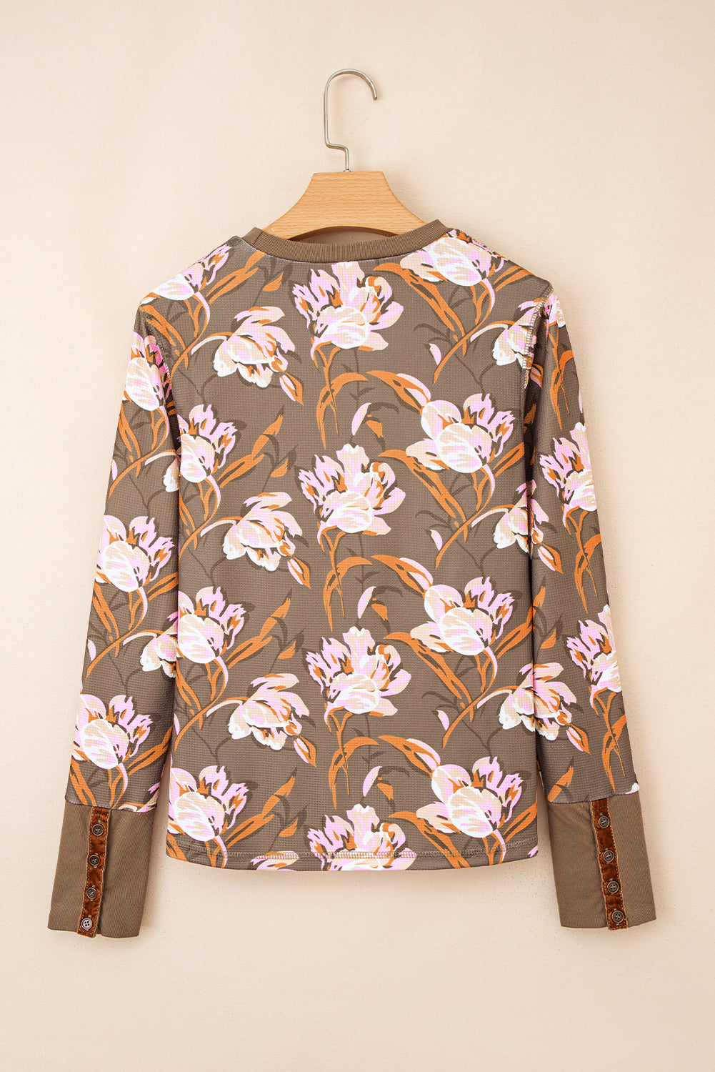 Floral Waffle Textured Long Sleeve Top