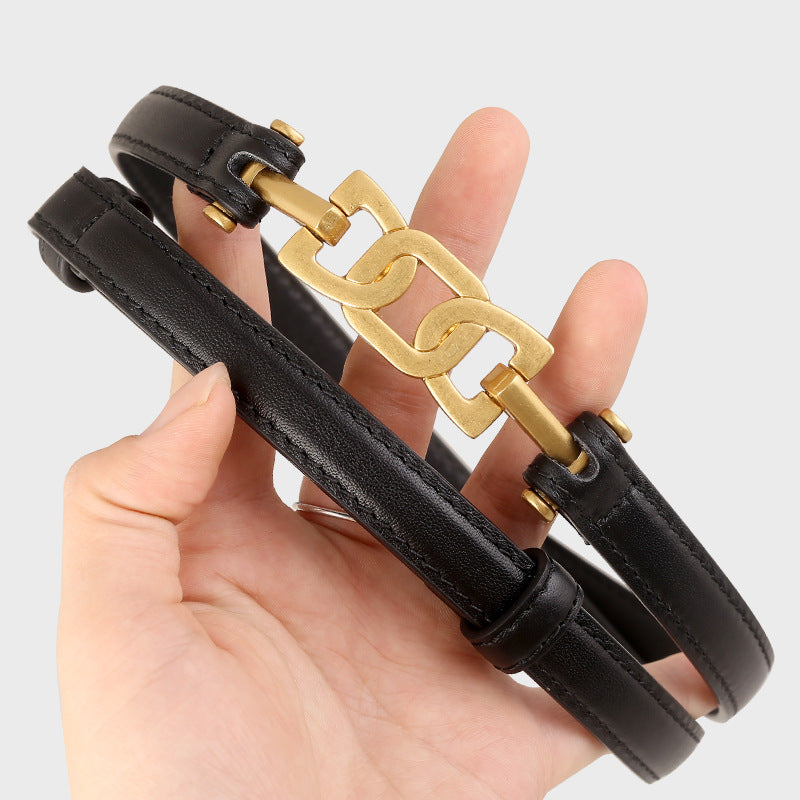 Gold Buckle Skinny Leather Belt