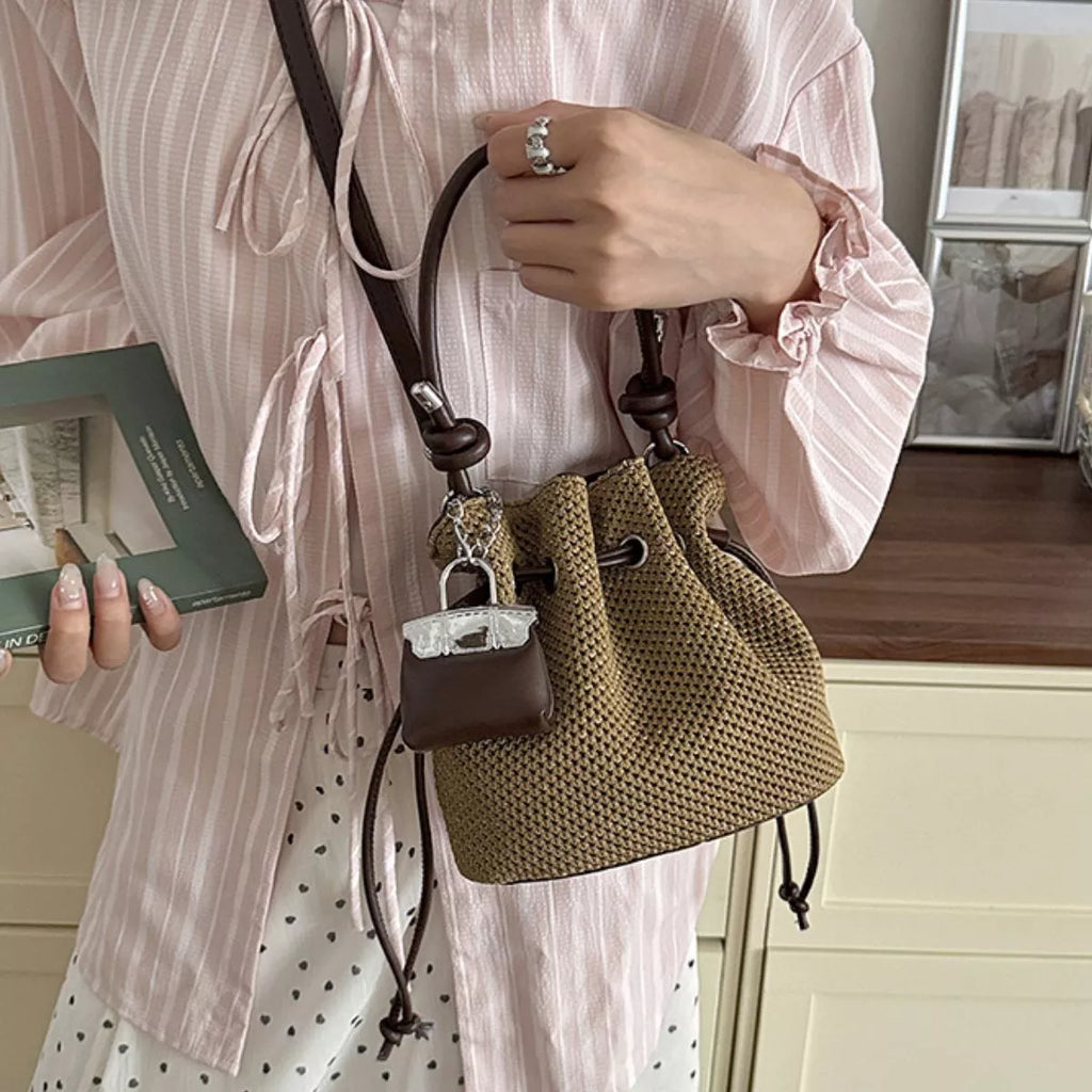 Woven Drawstring Crossbody Bag