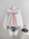Bow Off-Shoulder Long Sleeve Blouse
