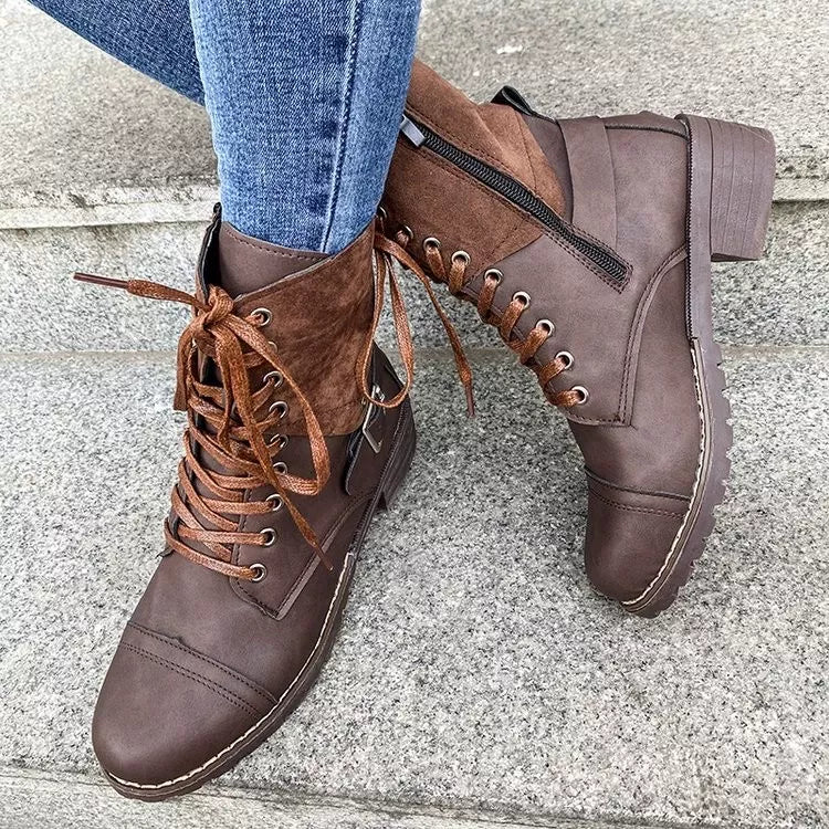 Lace-Up Block Heels Boots